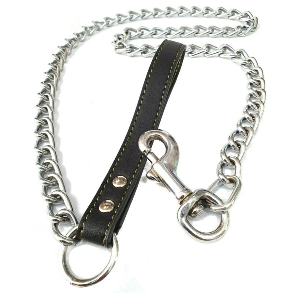 Trela de Metal para Cães 2,0 mm x 120 cm com Alça de Couro - Imagem 6
