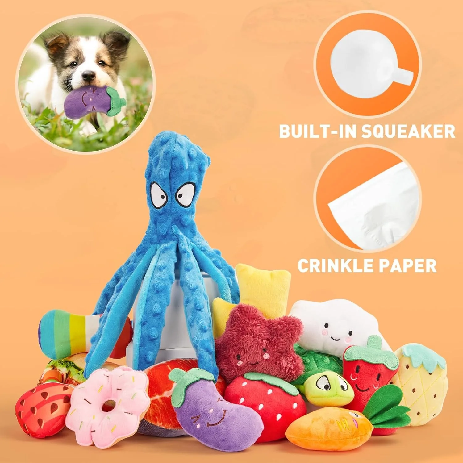 Kit 20 Brinquedos de Pelúcia para Cães Pequenos e Médios com Som - Imagem 2