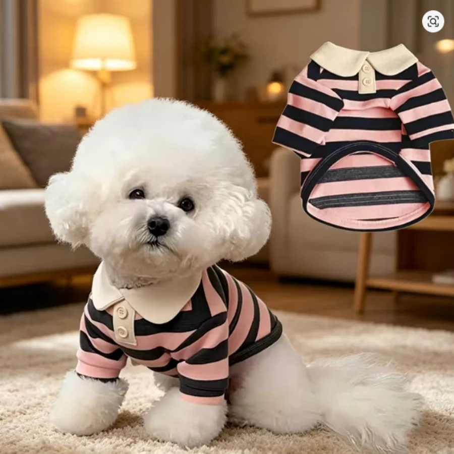 Camisa Polo Listrada para Cães e Gatos Pequenos, 3 Cores, Macia e Respirável - Imagem 2