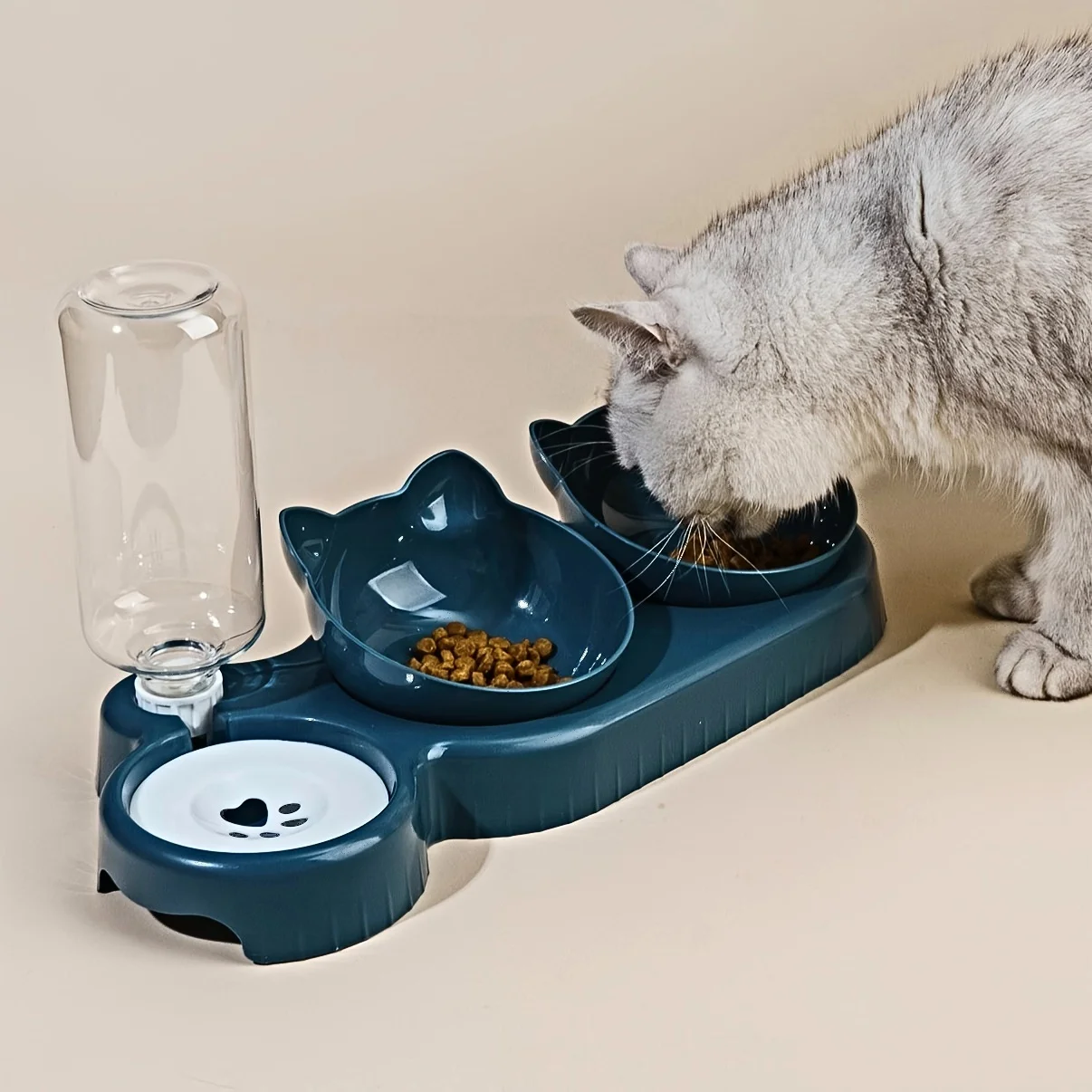 Tigela Tripla para Gatos com Comedouro e Bebedouro por Gravidade - Imagem 2