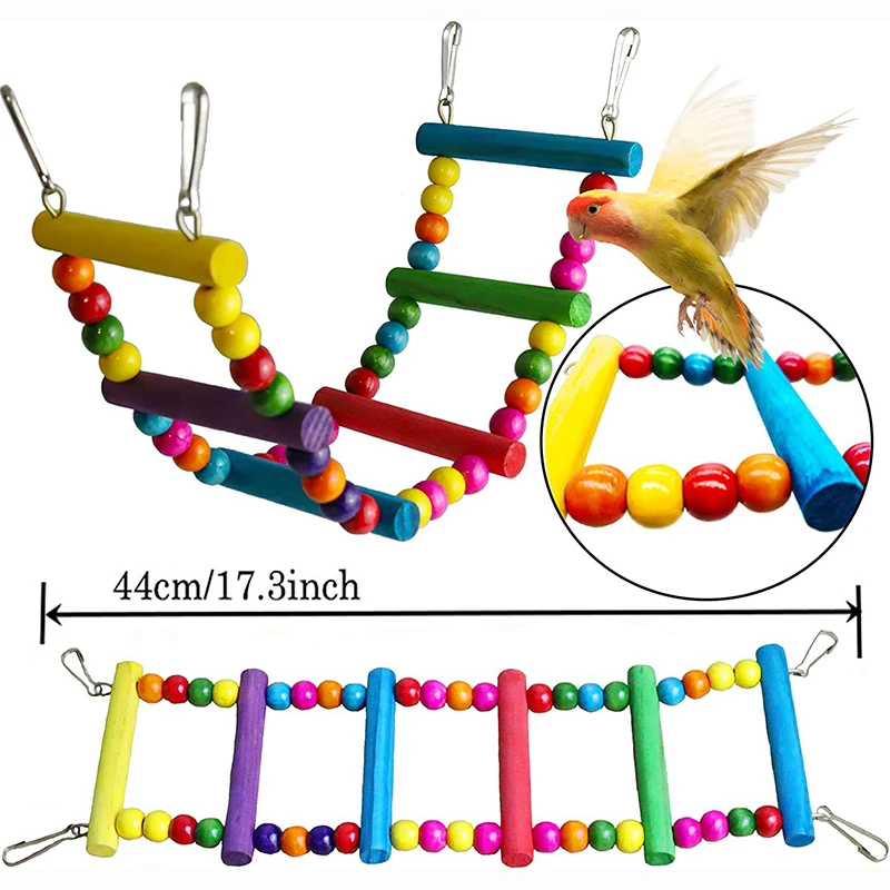 Kit de Brinquedos para Pássaros de Madeira com 7 Peças para Gaiola - Imagem 3