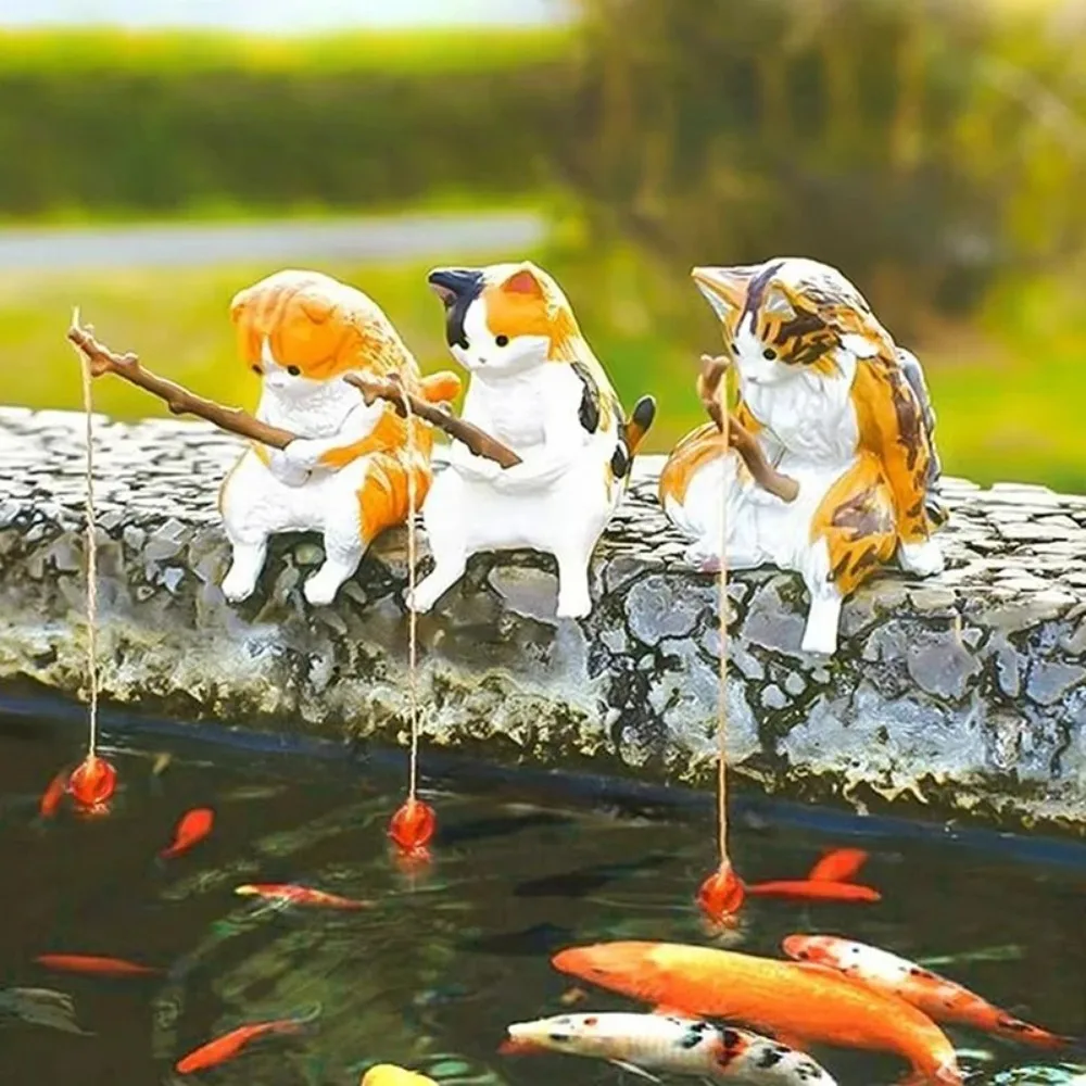 Estatueta de Gatinho Pescador para Aquário ou Terrário Decorativo - Imagem 4