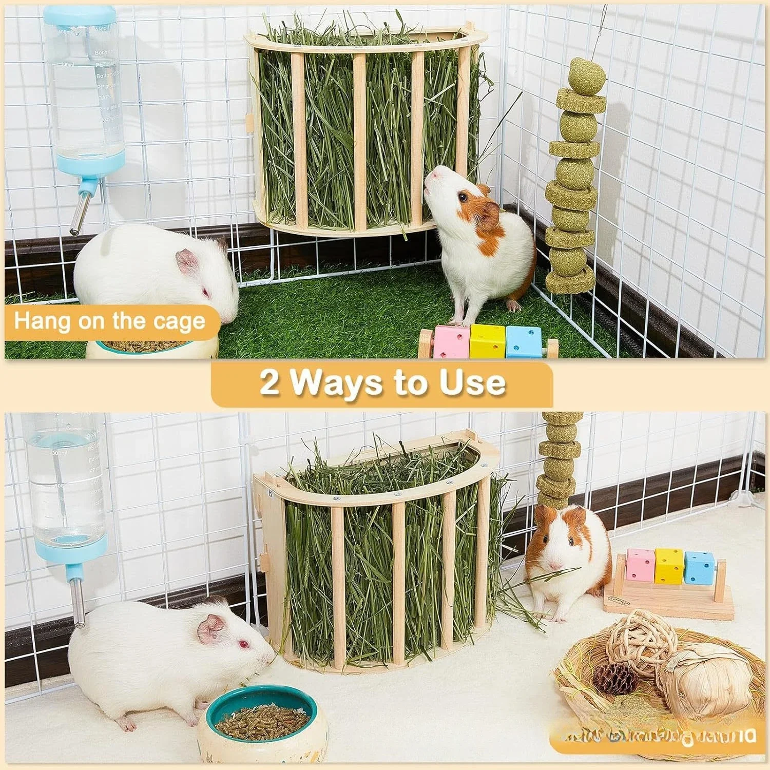 Alimentador de Feno para Coelhos e Roedores de Madeira Grande Volume - Imagem 4