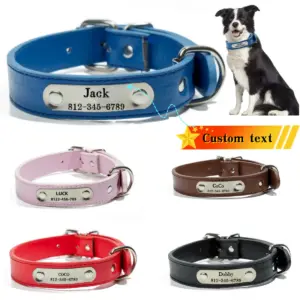 coleira personalizada couro pu para cães e gatos