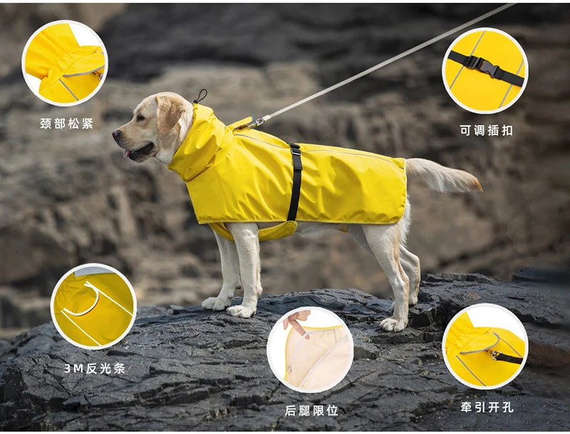 Capa de Chuva para Cães Médios e Grandes Refletiva com Capuz Ajustável - Imagem 3