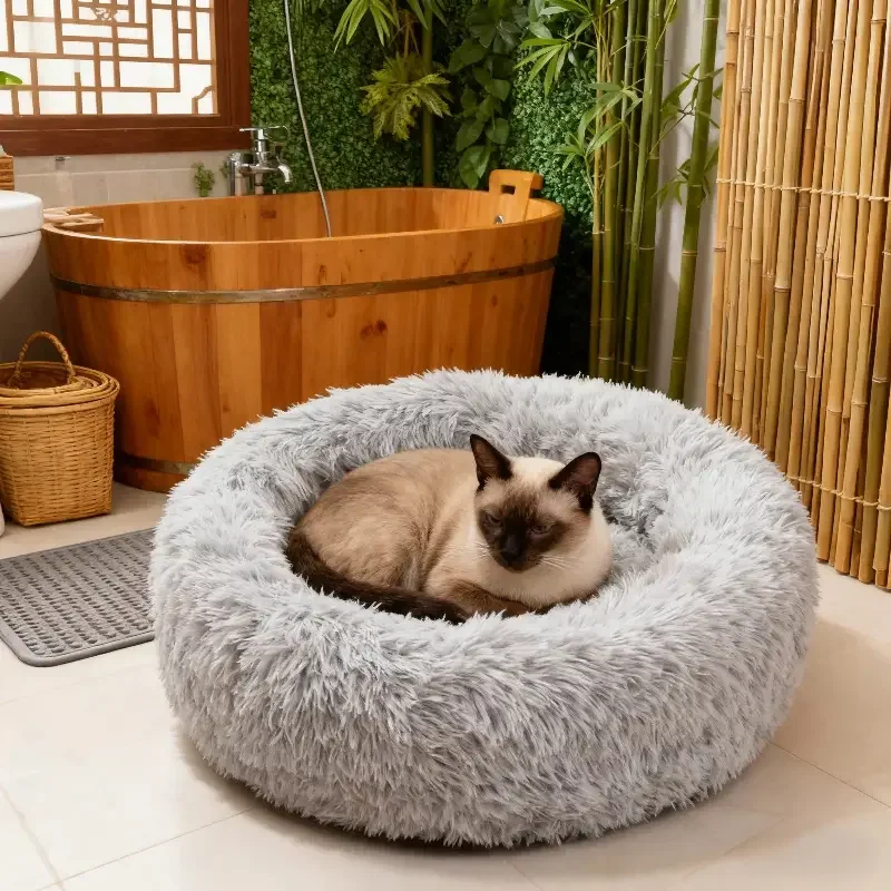 Cama Redonda para Cães e Gatos de Pelúcia com Base Antiderrapante - Image 5