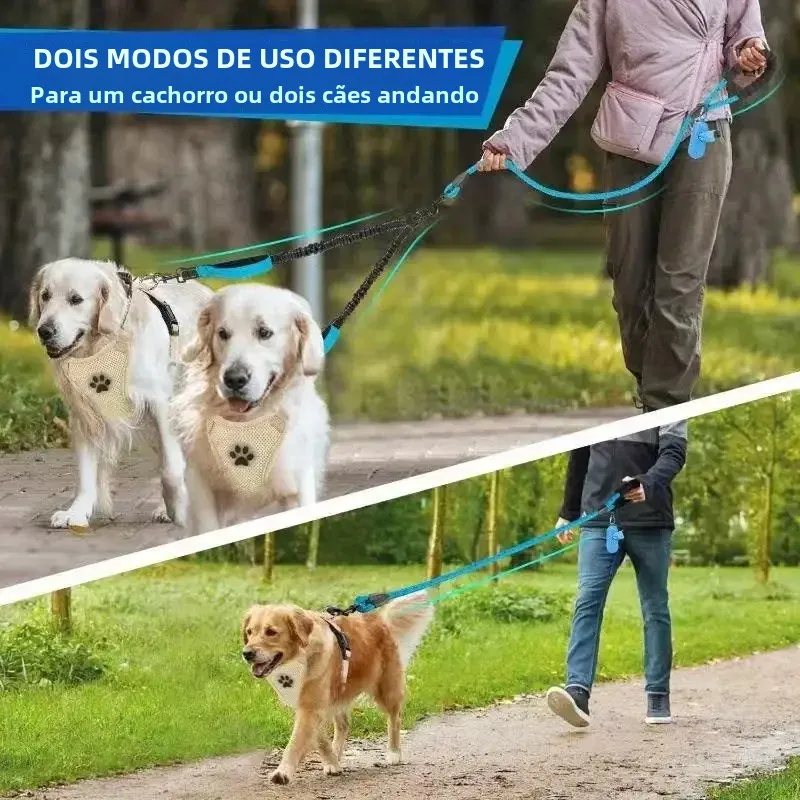 Guia Dupla para Cães com Duas Alças e Faixa Reflexiva - Imagem 4