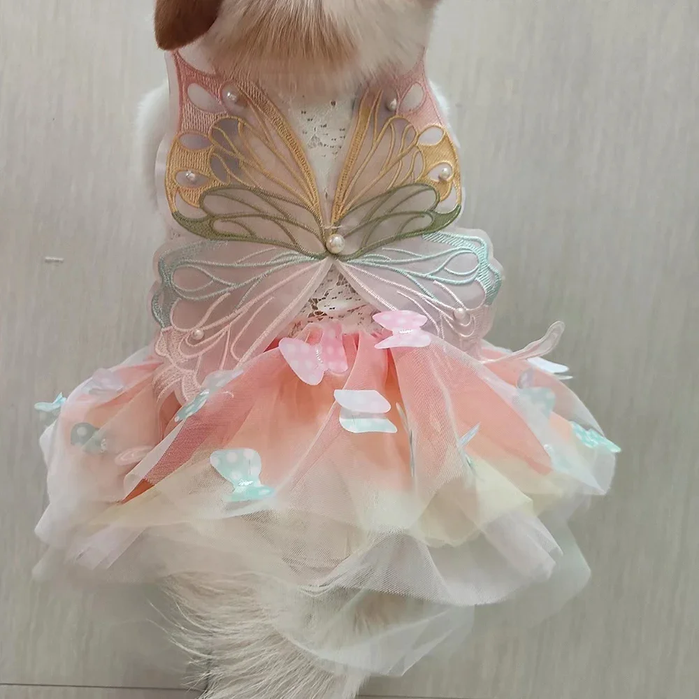 Vestido para Cães Pequenos de Poliéster Estampado de Borboleta - Imagem 3