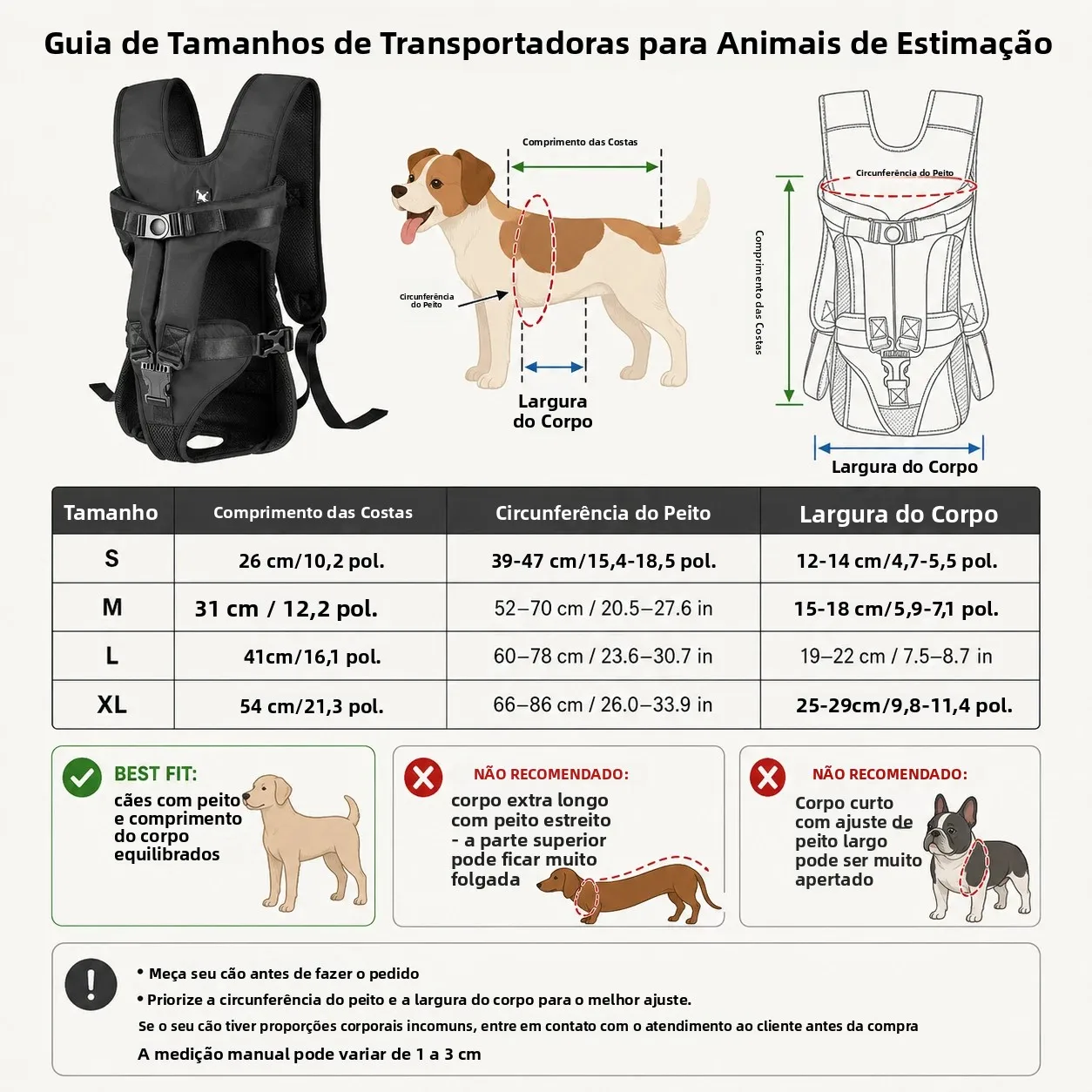Mochila Frontal para Cães Pequenos e Médios de Tecido Oxford - Imagem 2