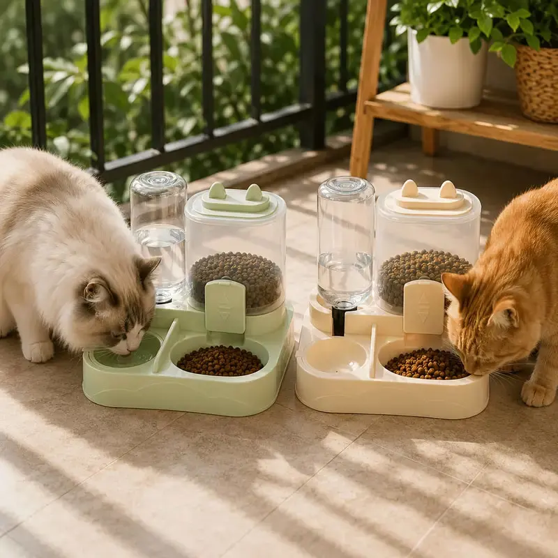 Dispensador de Ração e Água 2 em 1 Amarelo para Cães e Gatos Pequenos - Imagem 2