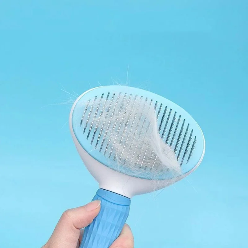Escova para Cães e Gatos de Pelo Longo de Aço Inoxidável Autolimpante - Imagem 4