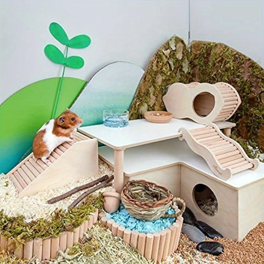 Casa para Hamster com Escada e Esconderijo de Madeira - Imagem 2