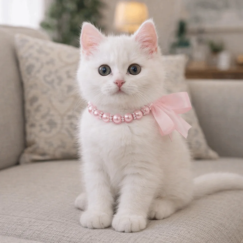coleira para gatos com pérolas simuladas
