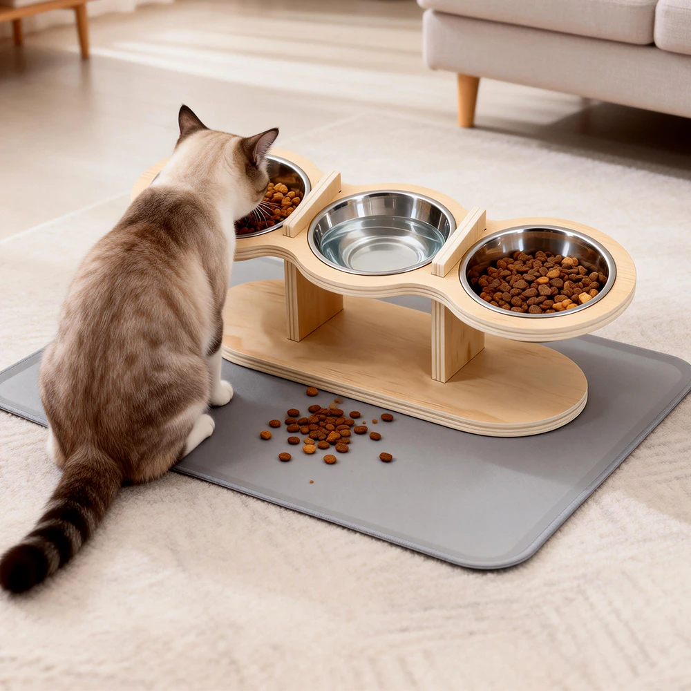 Comedouro Ajustável para Gatos e Cães Pequenos com 3 Tigelas Inclinadas - Imagem 3