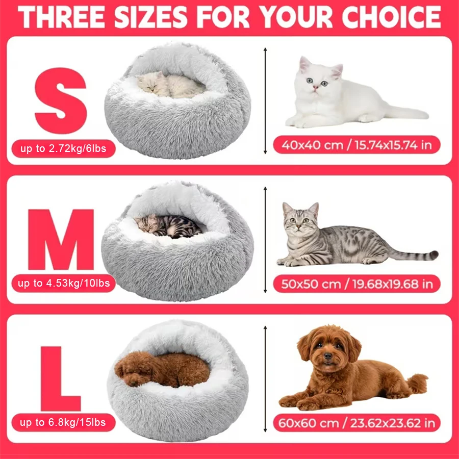 Cama Toca para Gatos e Cães Pequenos de Pelúcia 40x40 cm - Imagem 6