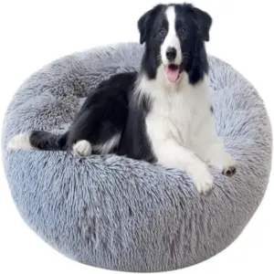 cama redonda de pelúcia longa para cães e gatos lavável