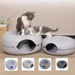 túnel e cama para gatos de feltro