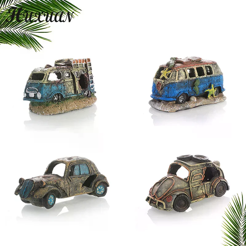 Ornamento de Aquário Demolição de Carro em Resina com Furos para Camarões - Imagem 3