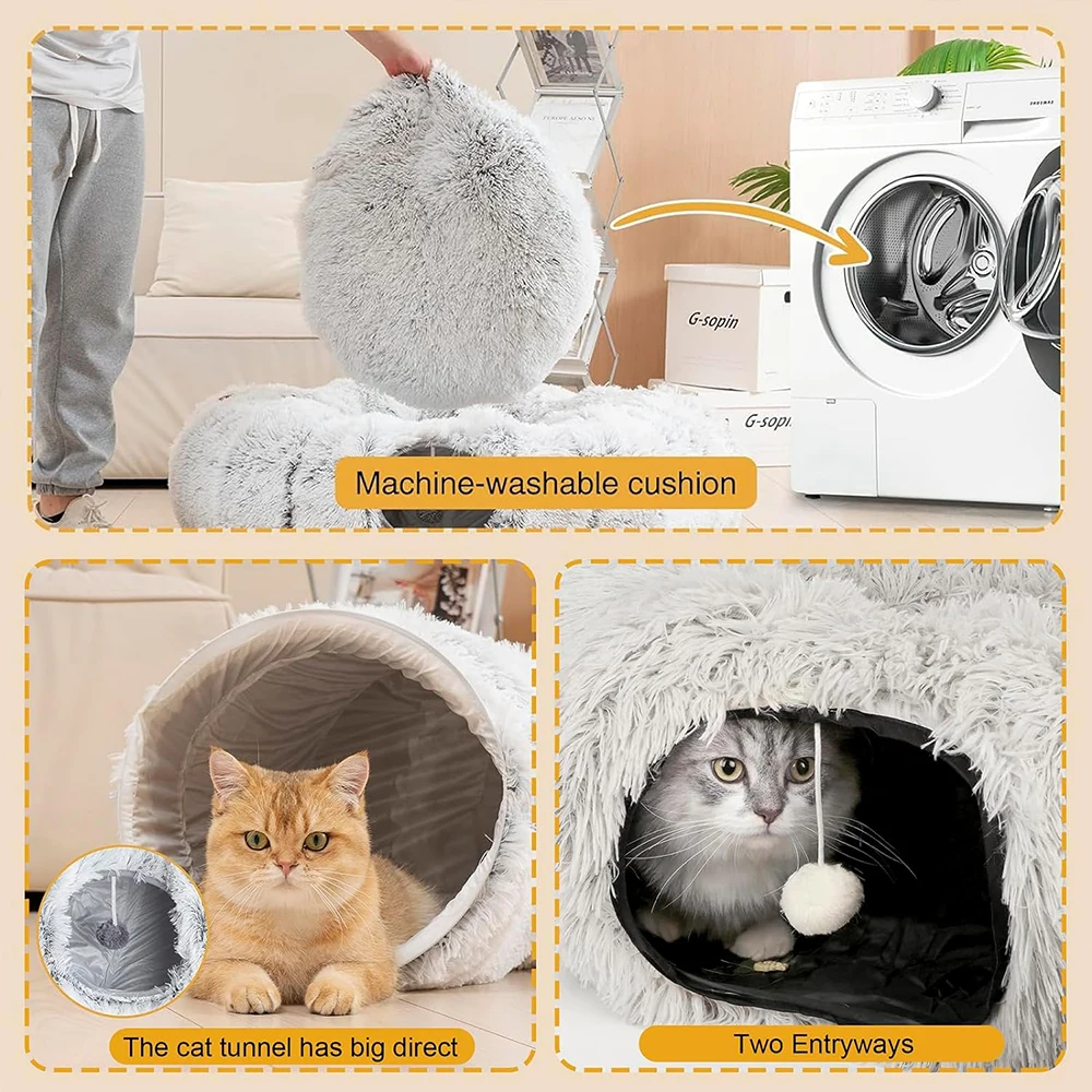Cama Túnel para Gatos de Pelúcia Dobrável Dois em Um - Image 4