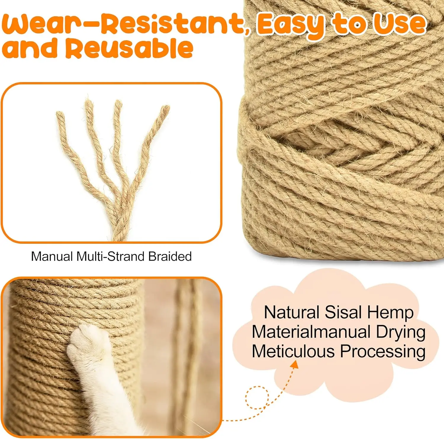 Corda de Sisal para Gatos 4mm 20M para Arranhador DIY e Escalada - Imagem 5