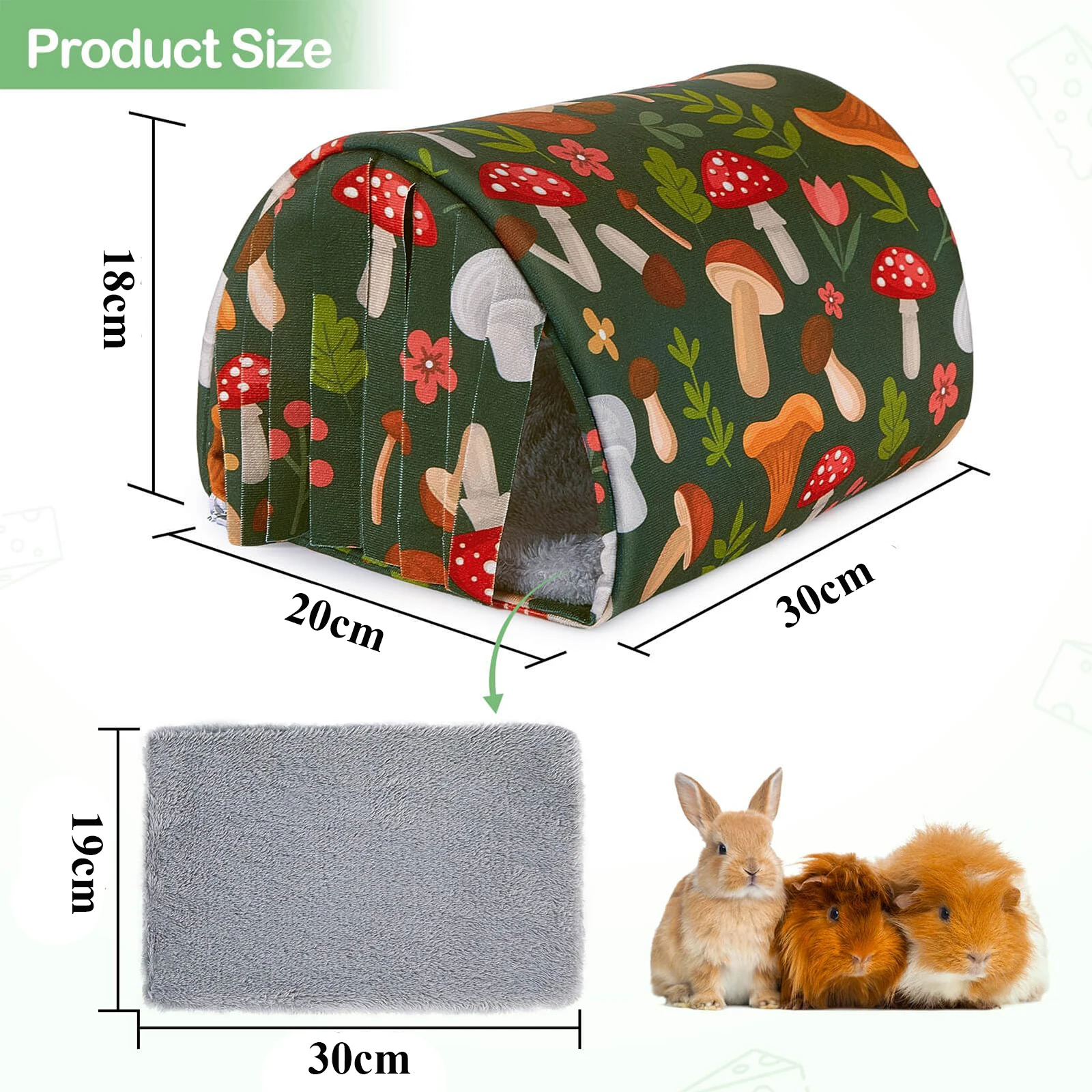 Cama Túnel para Porquinho-da-Índia Lavável com Cortinas 30x20x18 cm - Imagem 2