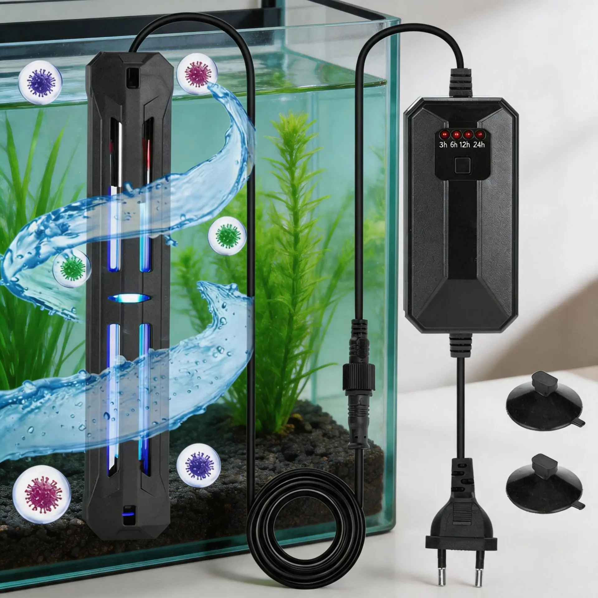 Lâmpada UV Submersível para Aquário com Temporizador e Capa Protetora - Imagem 6