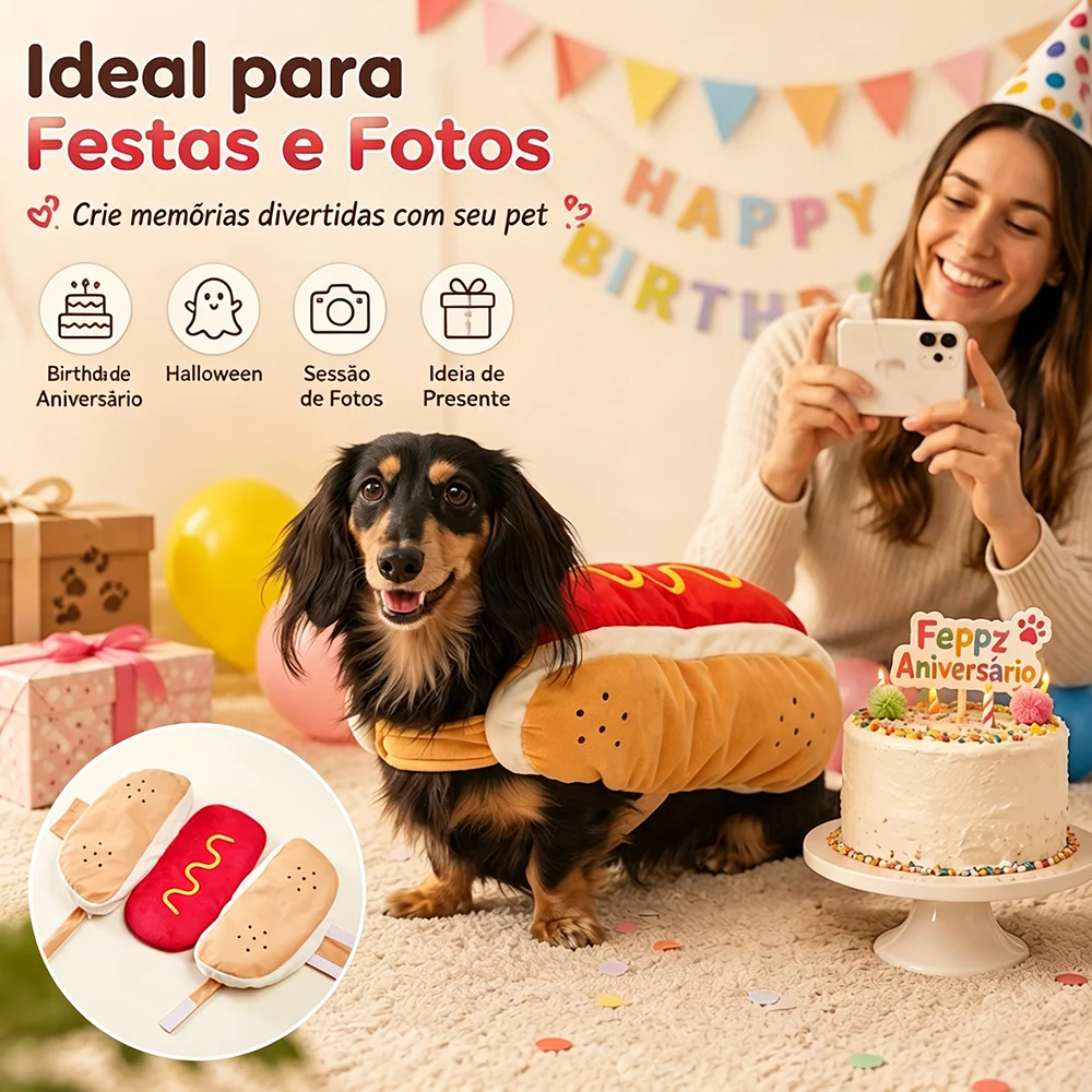 Fantasia Hot Dog para Cães em Poliéster para Festas - Imagem 4
