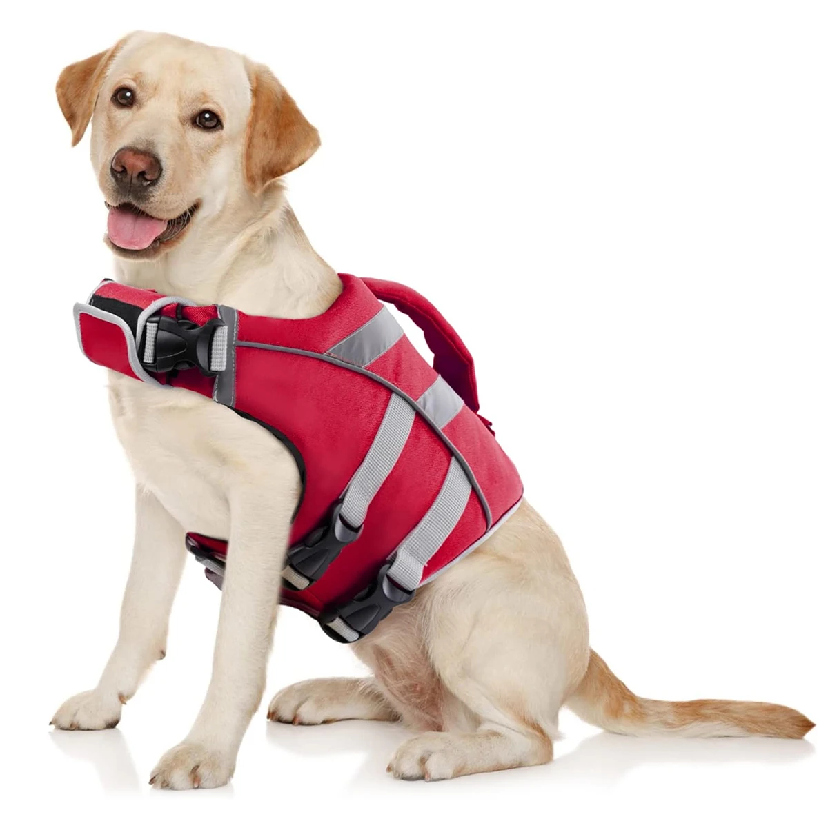 colete salva-vidas para cães com faixas refletivas