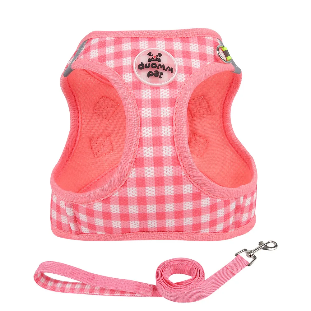 Conjunto Coleira e Arnês para Cães e Gatos Pequenos Xadrez Poliéster - Imagem 4