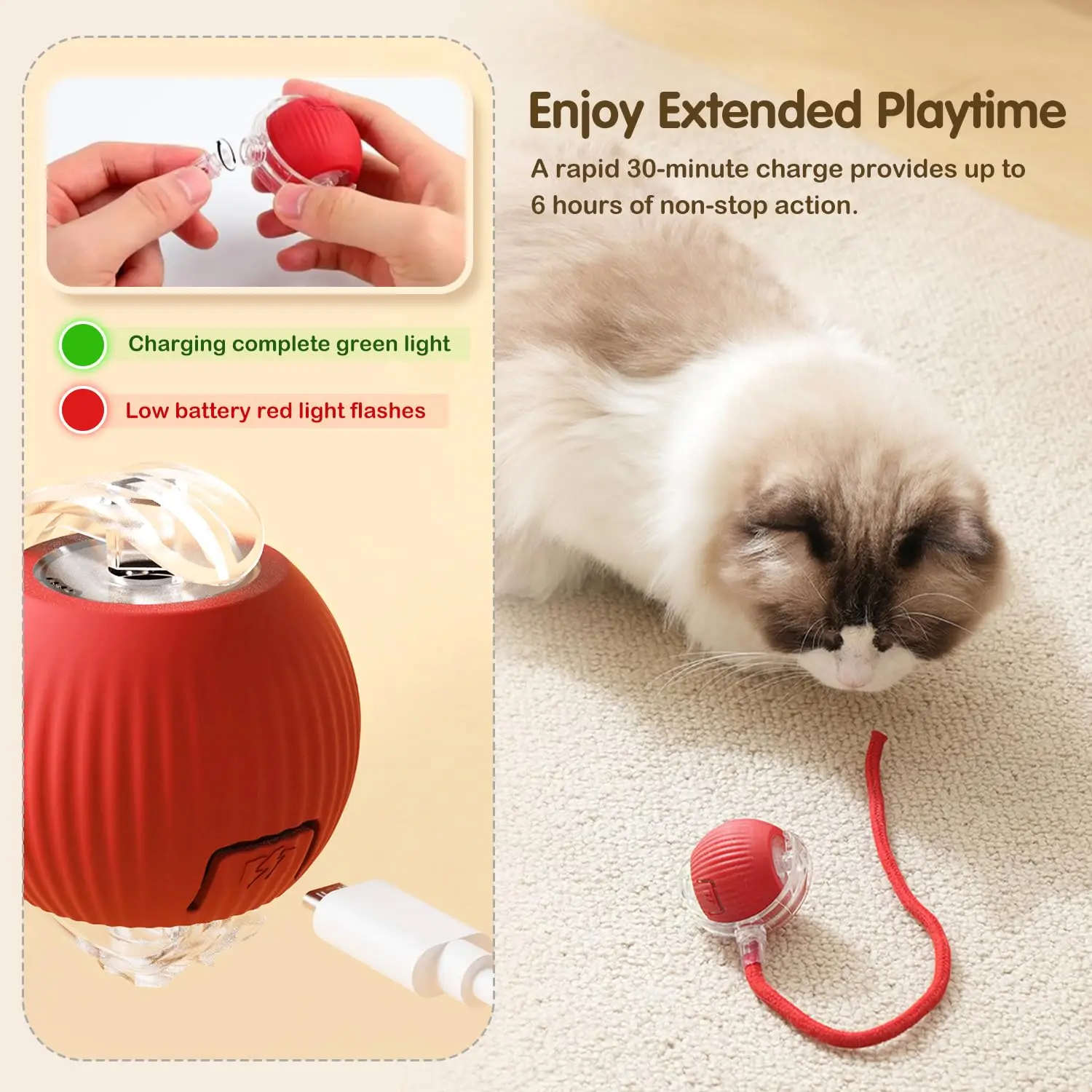Bola Interativa para Cães e Gatos Recarregável USB Imita Movimento de Presa - Imagem 6