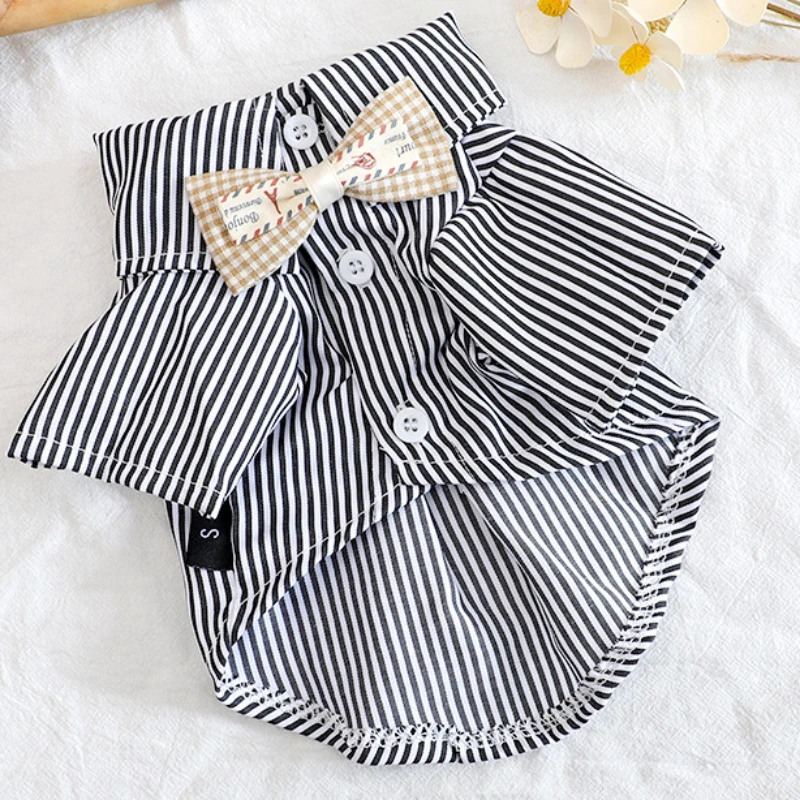 Camisa Listrada Azul para Cães Pequenos com Laço para Verão - Imagem 5