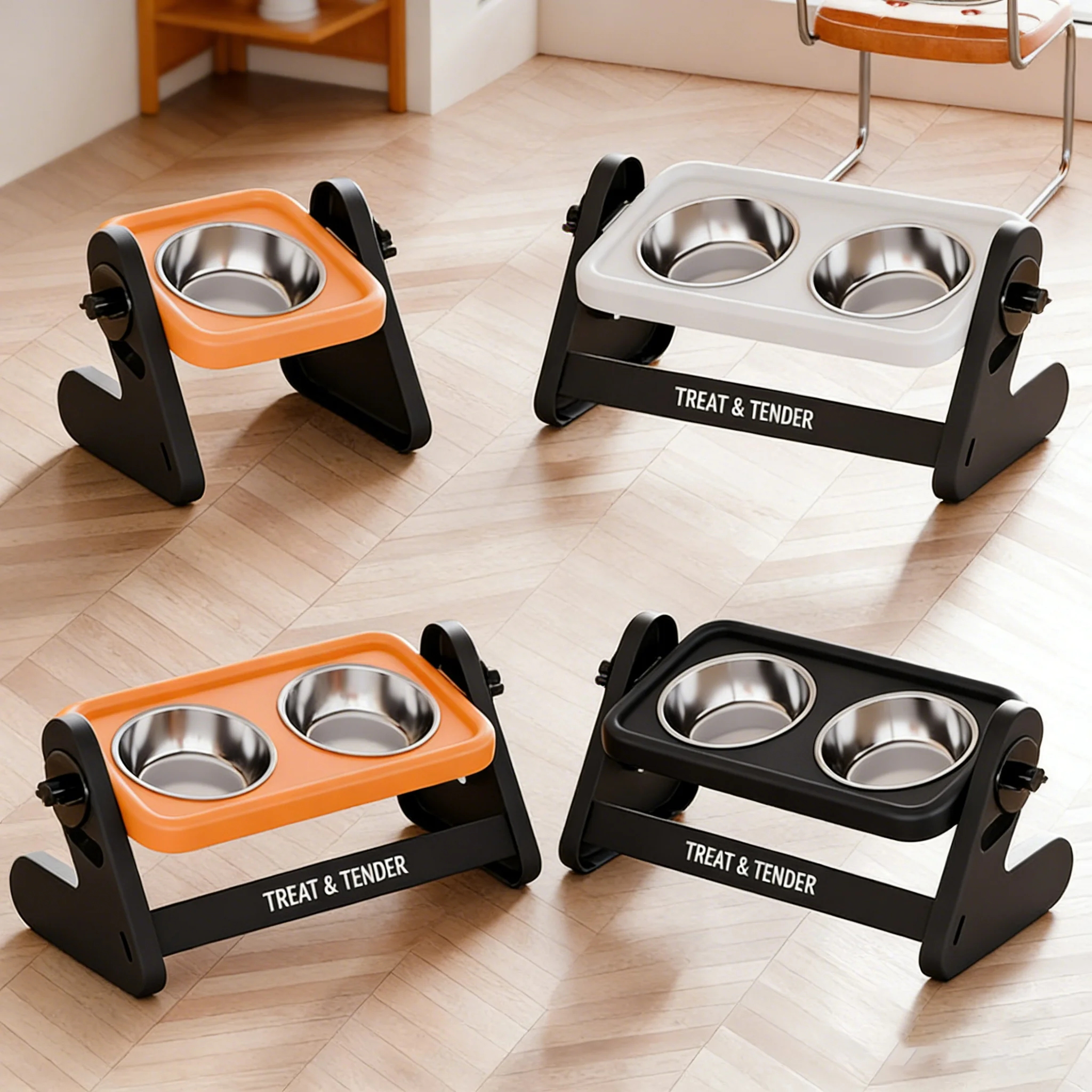 Tigela Dupla de Aço Inoxidável para Gatos e Cães Pequenos com Altura Ajustável - Imagem 2