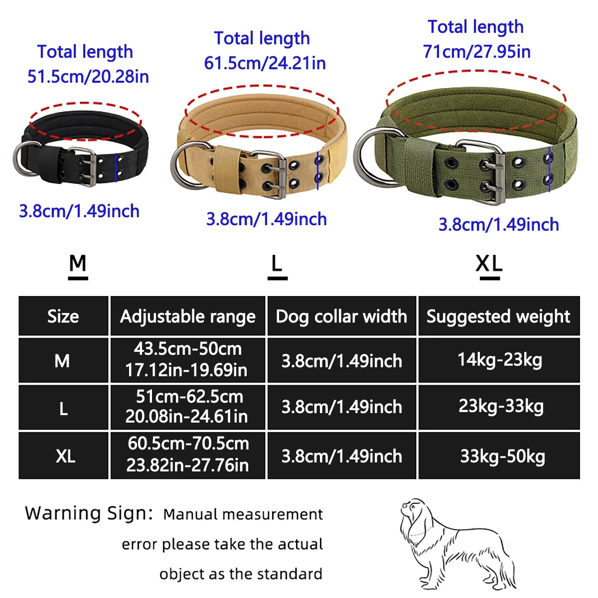 Coleira Tática para Cães Grandes de Nylon 1000D com Fivela Ajustável - Imagem 3
