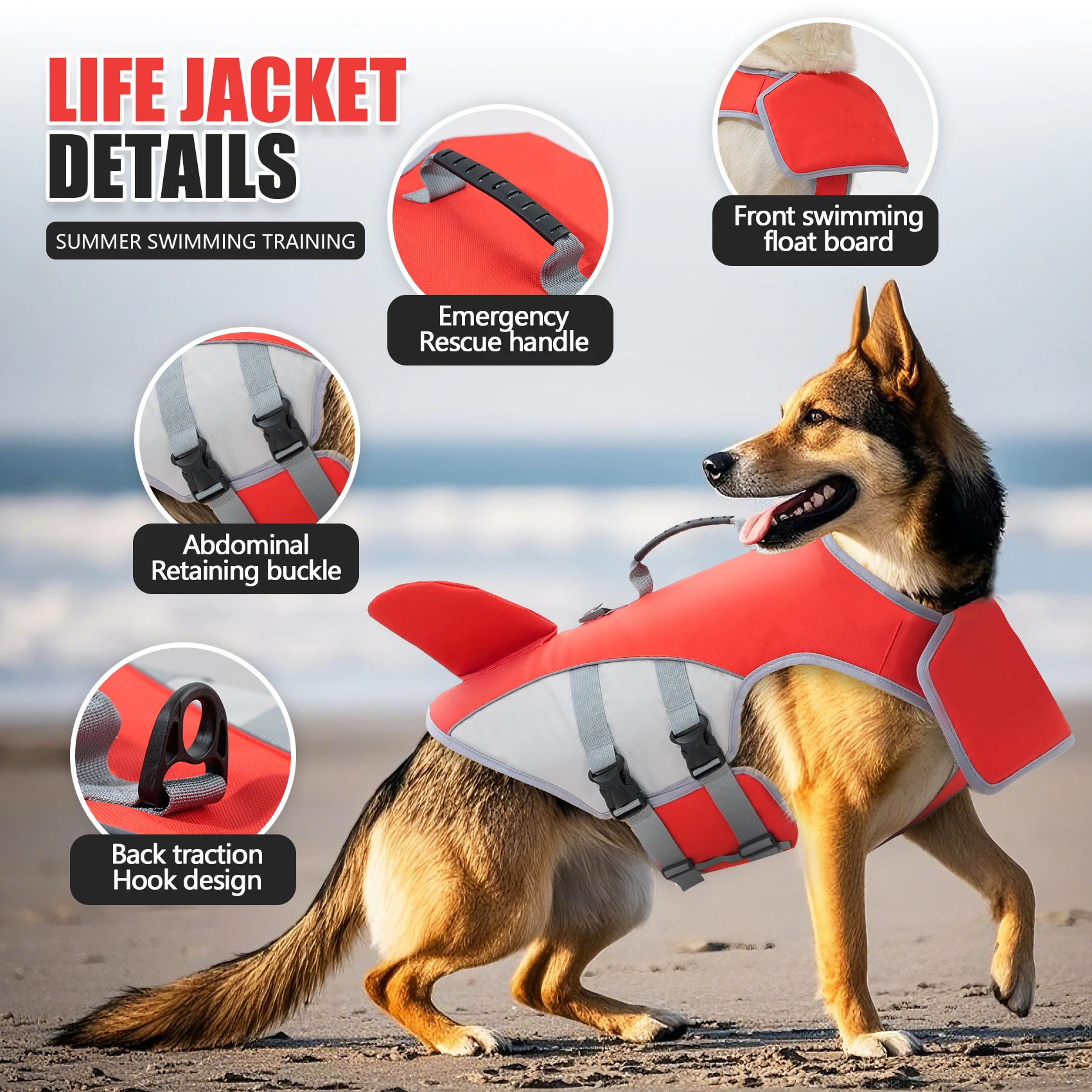 Colete Salva-Vidas para Cães com Listras Refletivas Ajustável - Imagem 5