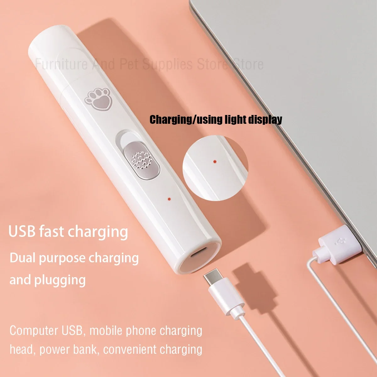 Moedor de Unhas Elétrico para Cães Recarregável USB com Luz LED - Imagem 6