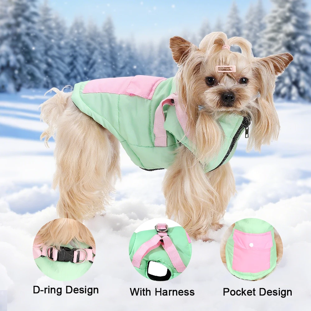 Jaqueta para Cães e Gatos com Arnês para Passeio no Inverno - Imagem 3