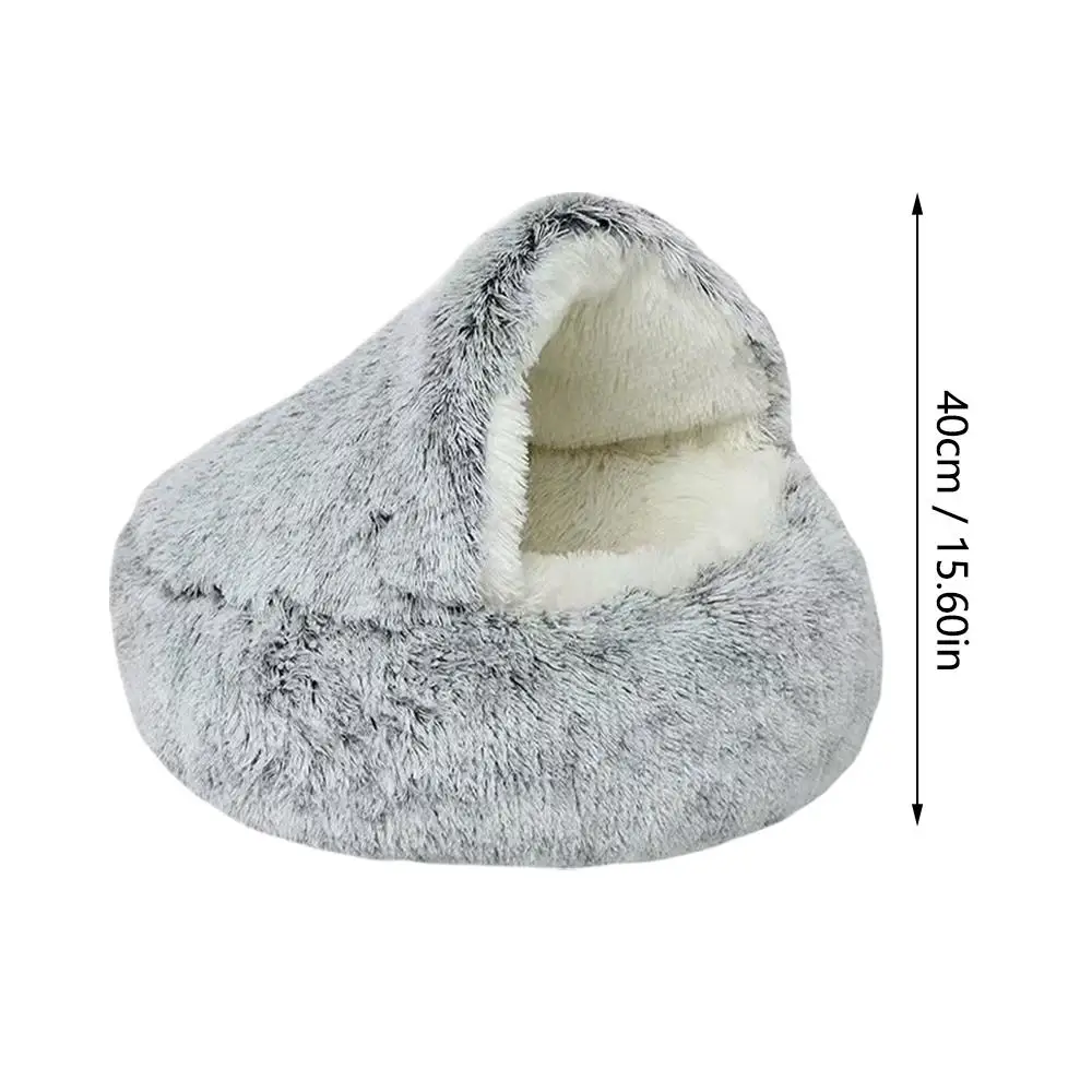 Cama de Pelúcia Redonda para Gatos 40 cm Semifechada Dobrável - Image 6