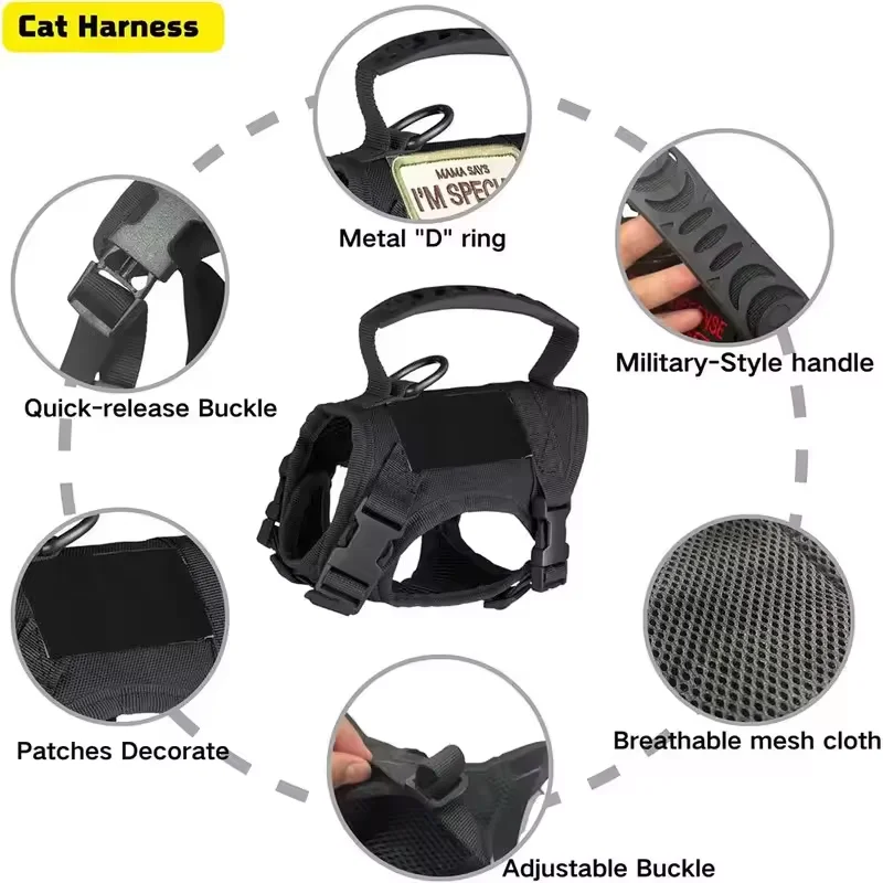 Coleira Tática para Gatos Ajustável e à Prova d'Água para Passeio - Imagem 5