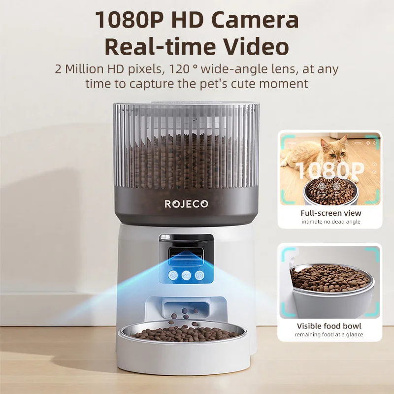 Alimentador Automático Rojeco com Câmera HD 1080P para Gatos e Cães - Image 2
