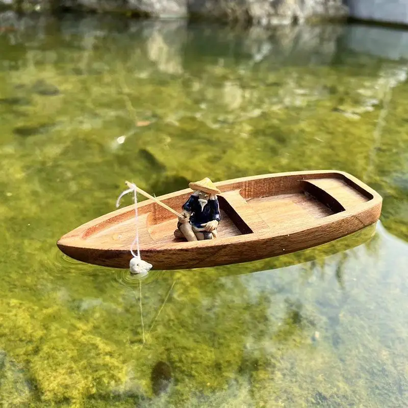 Barco de Madeira para Aquário Flutuante 17 cm Decorativo - Imagem 2