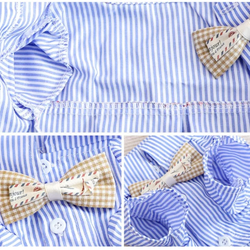 Camisa Listrada Azul para Cães Pequenos com Laço para Verão - Imagem 4
