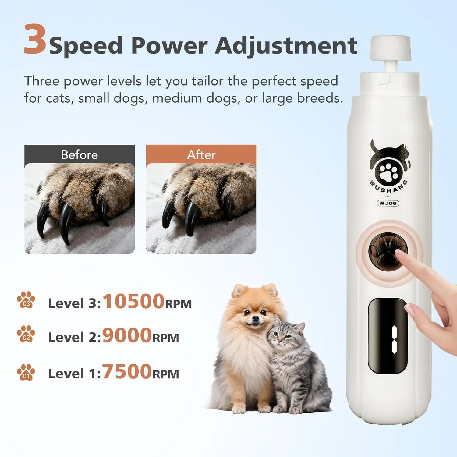 Lixadeira de Unhas para Cães e Gatos 3 Velocidades Recarregável USB-C - Imagem 4