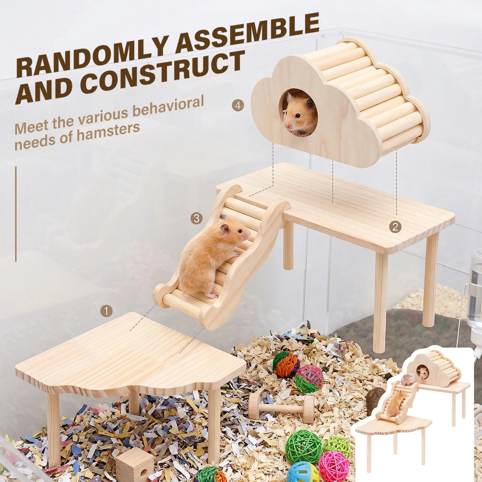 Plataforma Escada Esconderijo de Madeira para Hamster Roedores 4 Peças - Imagem 4