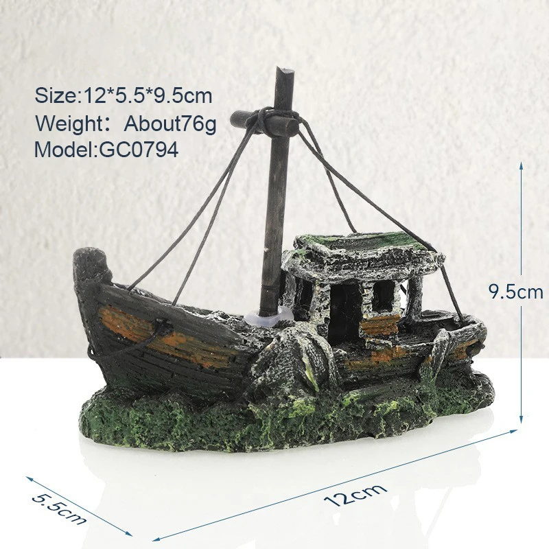 Decoração de Aquário Navio Retrô de Resina para Peixes com Caverna Esconderijo - Imagem 5
