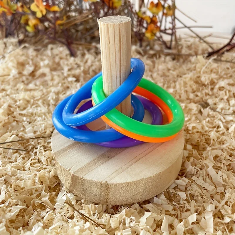 Brinquedo de Madeira para Pássaros Anel Interativo Colorido 7,5 cm - Imagem 3
