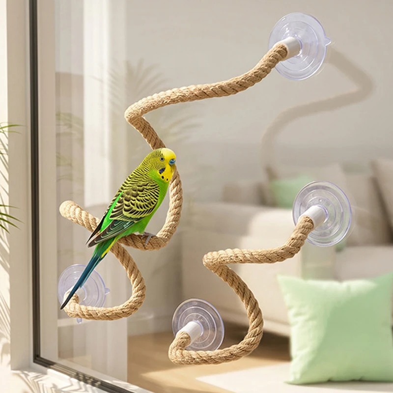 Poleiro Corda de Linho para Pássaros com Ventosa e Fio de Aço Interno - Imagem 6