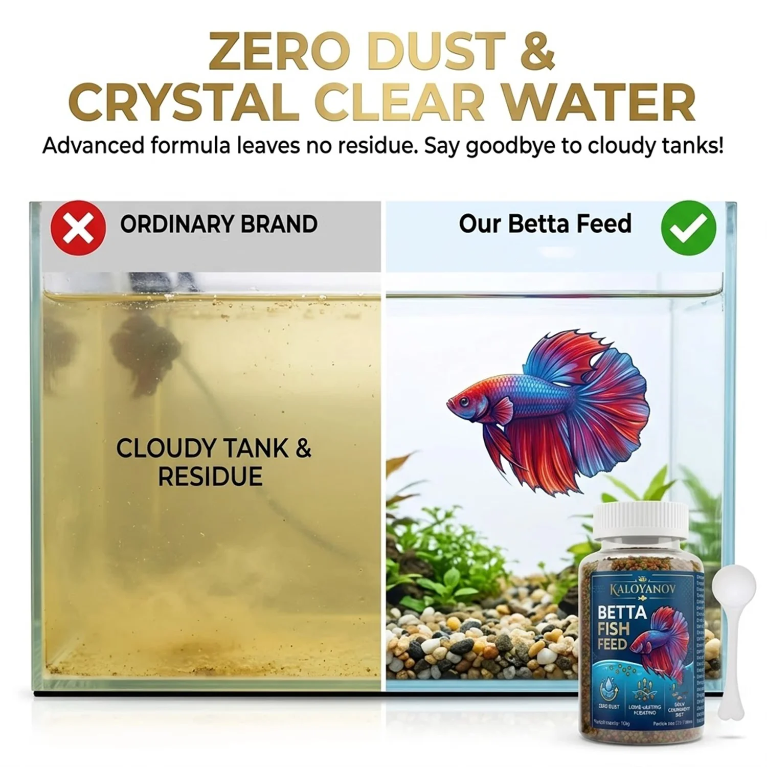 Alimento Kaloyanov para Peixe Betta 450g Micro Grânulos Flutuantes com Colher - Imagem 3