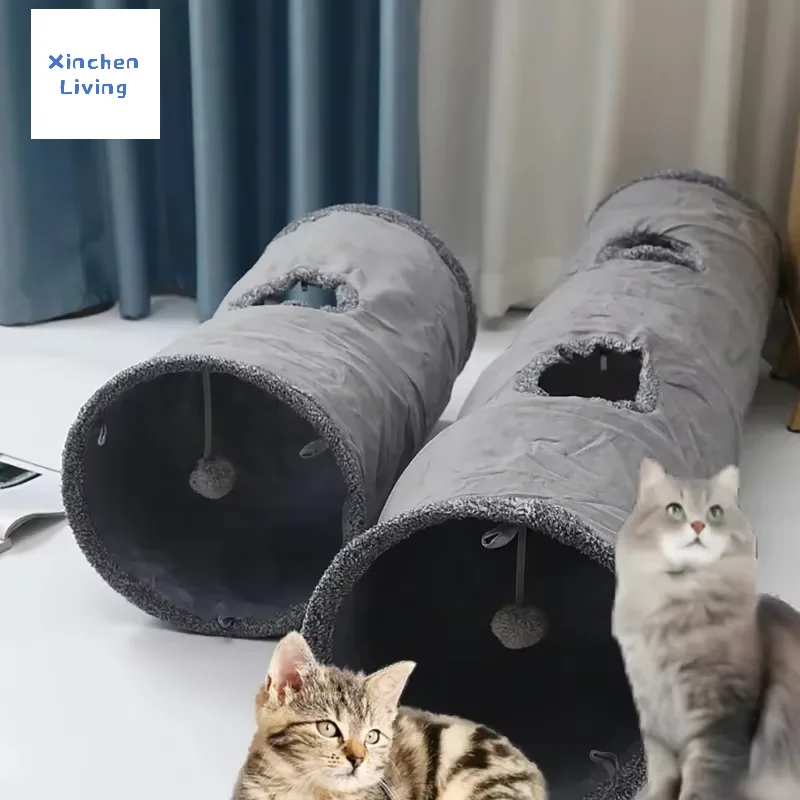Túnel Dobrável para Gatos com Suede Marrom e Buracos de Observação - Image 4