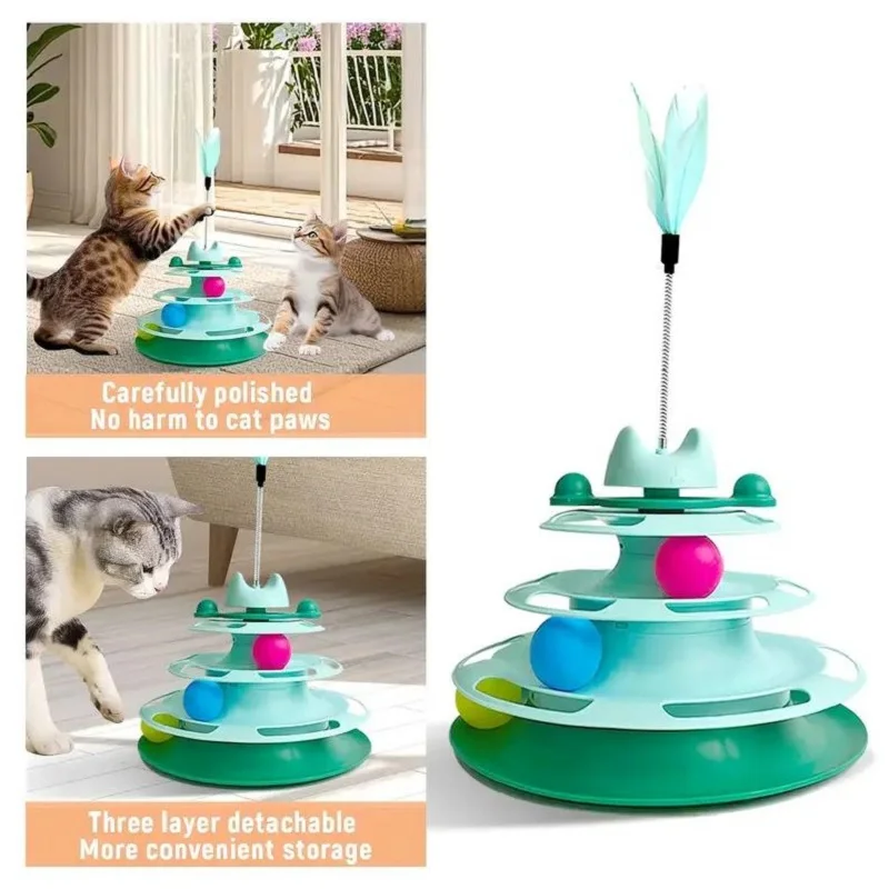 Torre de Brinquedo para Gatos com Bolas e Penas Coloridas - Imagem 4