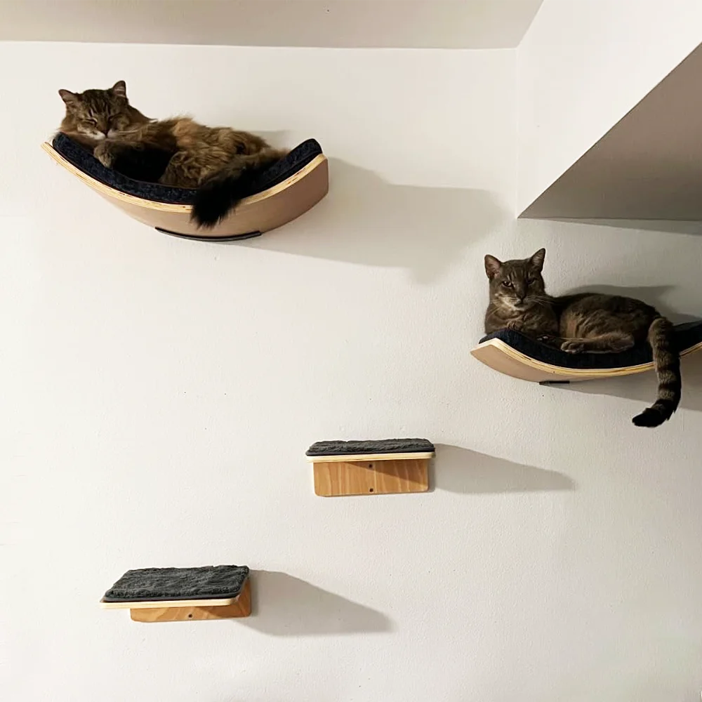 Prateleira de Parede para Gatos com Cama Curvada e Degraus - Imagem 3